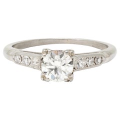 Art Deco European Diamond 18K White Gold Vintage Fleur-De-Lis Engagement Ring