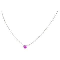 Cartier French 2001 Pink Sapphire 18K White Gold Vintage Heart Station Necklace