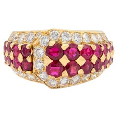 Van Cleef & Arpels French 1980's Ruby Diamond 18K Gold Vintage Buckle Ring