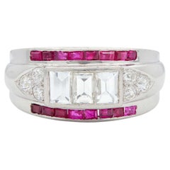 Art Deco 1.88 CTW Ruby Diamond Platinum Vintage Wide Band Ring
