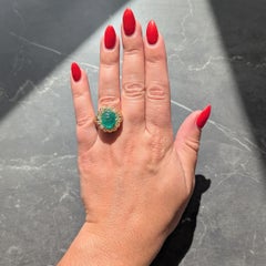 Vintage Egyptian Revival Emerald Diamond 18K Yellow Gold Scarab Halo Ring