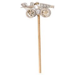 Edwardian Diamond Platinum 14 Karat Yellow Gold Antique Car Stickpin
