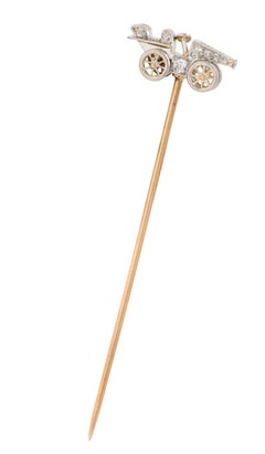 Edwardian Diamond Platinum 14 Karat Yellow Gold Antique Car Stickpin
