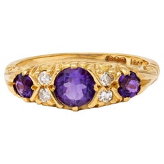 1960s Amethyst Diamond 18 Karat Yellow Gold Vintage Scrolling Ring