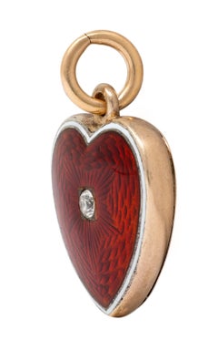 Victorian Diamond Enamel 14 Karat Yellow Gold Antique Heart Locket Pendant
