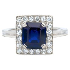 Tiffany & Co. Mid-Century No Heat Sapphire Diamond Platinum Vintage Halo Ring