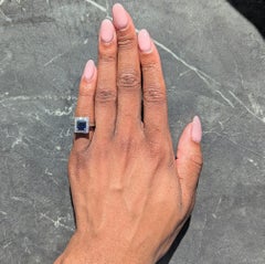 Tiffany & Co. Mid-Century No Heat Sapphire Diamond Platinum Vintage Halo Ring