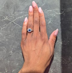 Mid-Century 1.82 CTW Round Cut Sapphire Diamond Platinum Vintage Halo Ring