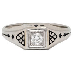 Bailey Banks & Biddle Art Deco Diamond Enamel 19K Gold Vintage Engagement Ring