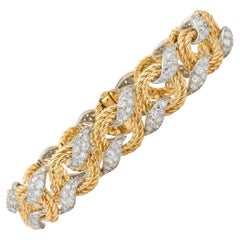 Mauboussin Paris 1950's Diamond 18K Gold Platinum Vintage Twist Link Bracelet