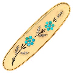 Tiffany & Co Victorian Turquoise Diamond 18K Antique Forget-Me-Not Flower Brooch