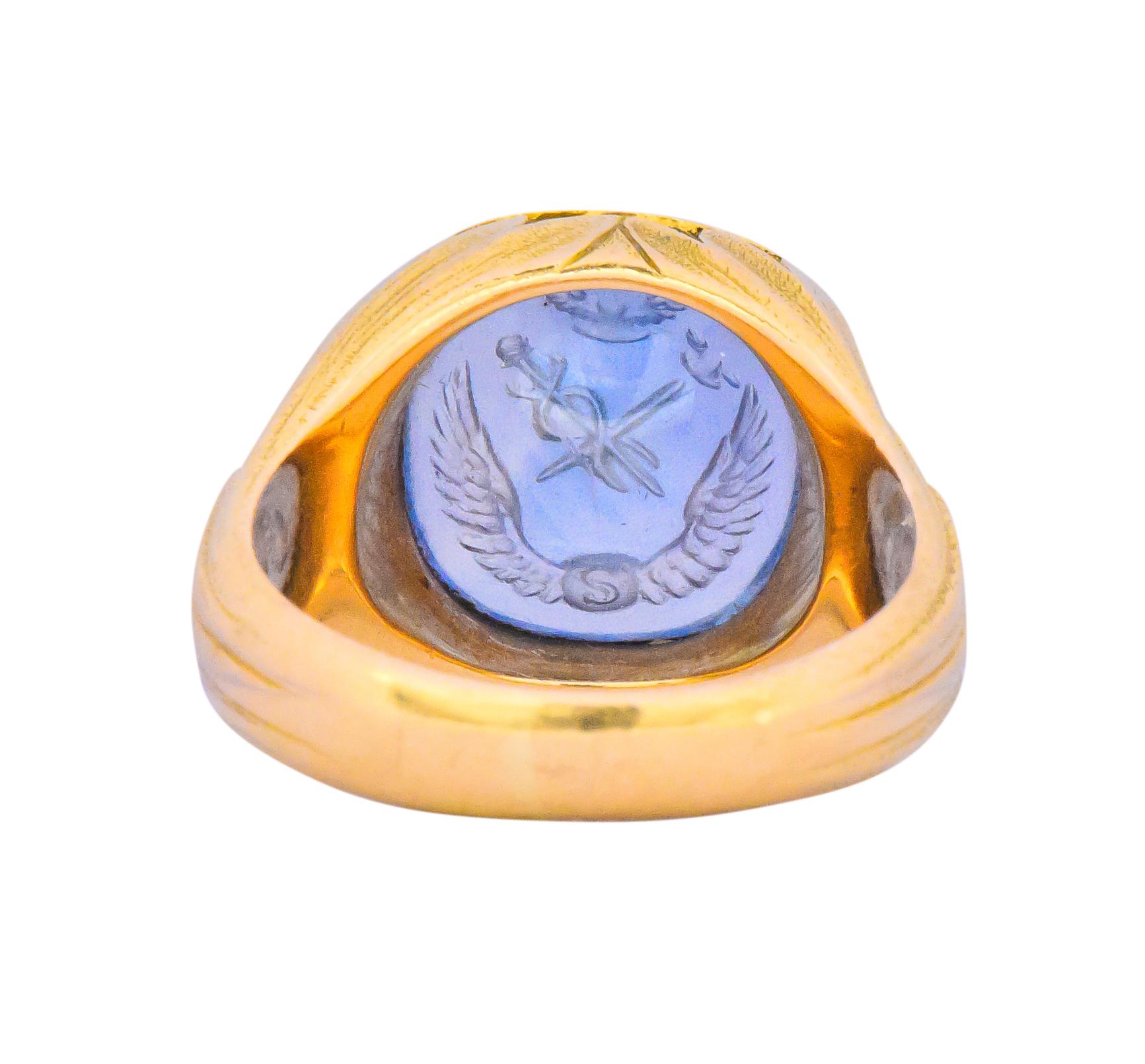 Victorian 7.00 Carat Intaglio Sapphire 18 Karat Gold Unisex Signet Ring 2