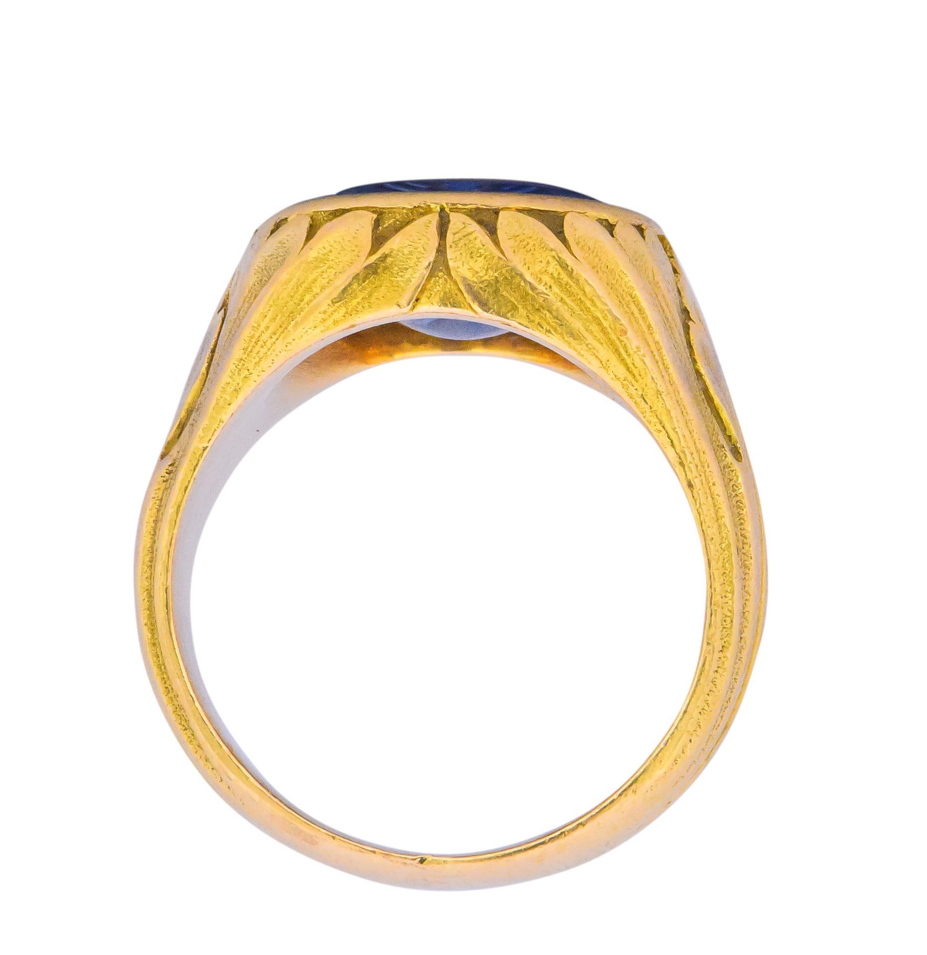 Victorian 7.00 Carat Intaglio Sapphire 18 Karat Gold Unisex Signet Ring 3