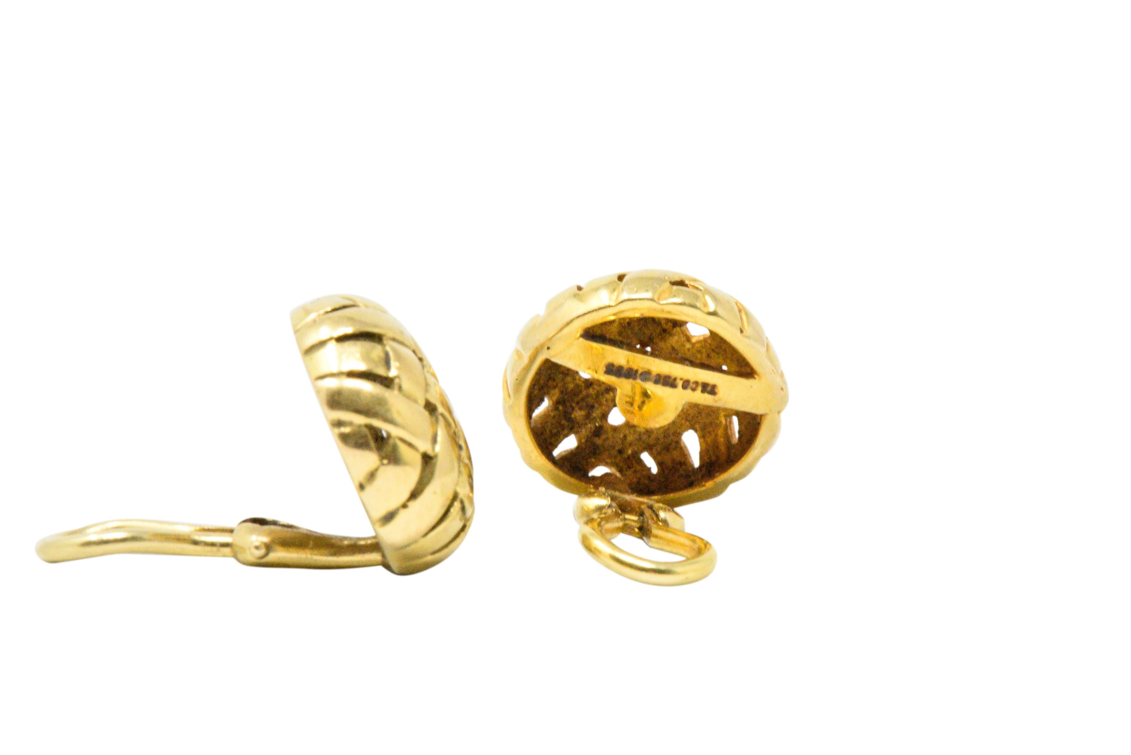 Contemporary Pair of Tiffany & Co. 18 Karat Yellow Gold Woven Button Ear-Clips Earrings, 1995