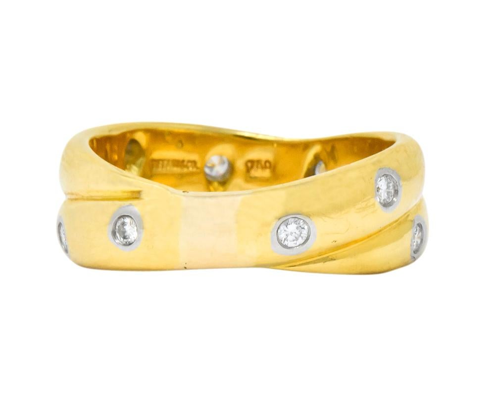 Round Cut Tiffany & Co. Diamond 18 Karat Yellow Gold Platinum Etoile Band Ring