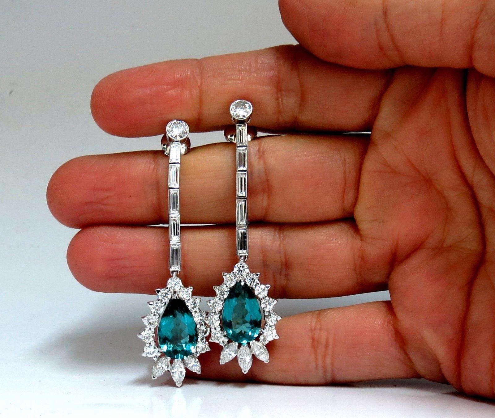 Women's or Men's GIA Certified 12.53 Carat Natural Tourmaline Diamonds Dangle Earrings 18 Karat For Sale