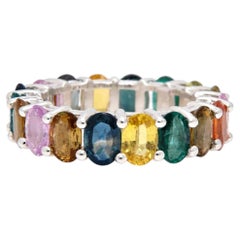 Bague « Eternity » en saphir naturel multicolore et émeraude, 10 carats, taille 7, 95555