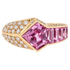 Anello con diamanti e zaffiro rosa naturale certificato GIA, 18 carati. 95558
