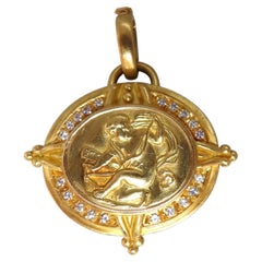 Spilla pendente Zodiac Vintage con medaglione e diamanti naturali da 0,60 ct, 18 carati, 16447 *v