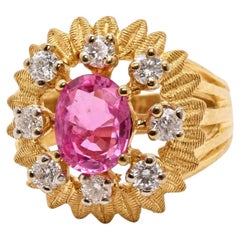 Bague à grappe de saphirs roses naturels et de diamants de 1,58 ct, motif « Starburst », 14 carats, 95554