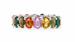Anello Eternity con zaffiri e smeraldi naturali multicolori da 10 carati, misura 7, 95555