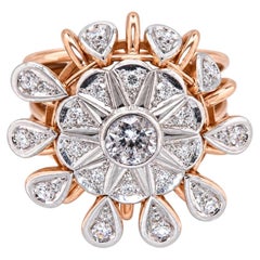 Bague cocktail européenne vintage à pendentifs en grappe de diamants naturels, en or 14 carats 95572