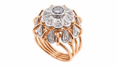 Bague cocktail européenne vintage à pendentifs en grappe de diamants naturels, en or 14 carats 95572