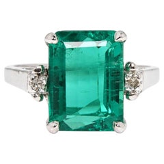 Vivid Green Lab Created 3.52ct Emerald diamond Ring 14kt. gold 95575