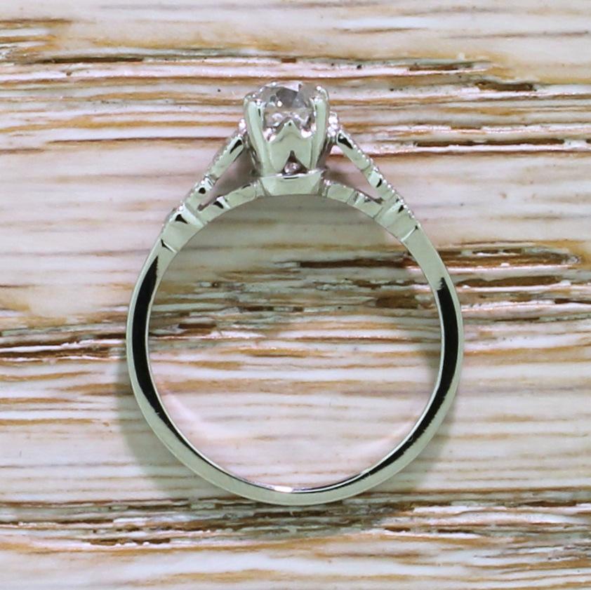 Art Deco 0.54 Carat Old Cut Diamond Platinum Engagement Ring In Good Condition In Essex, GB