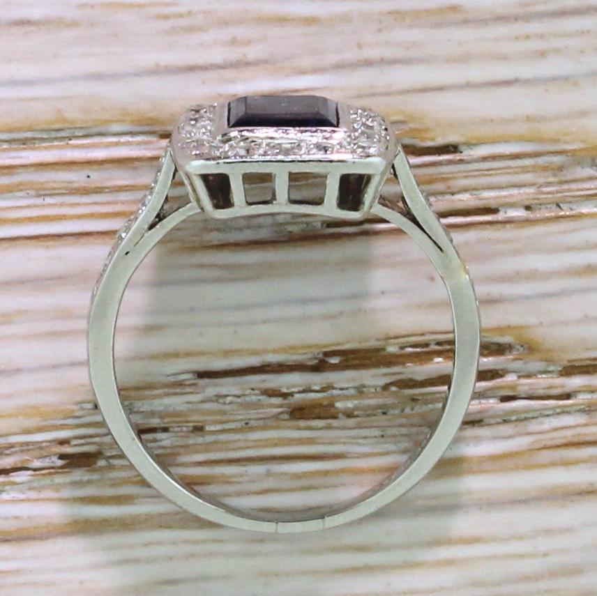 Women's Midcentury 0.95 Carat Sapphire and 0.31 Carat Diamond Cluster Ring