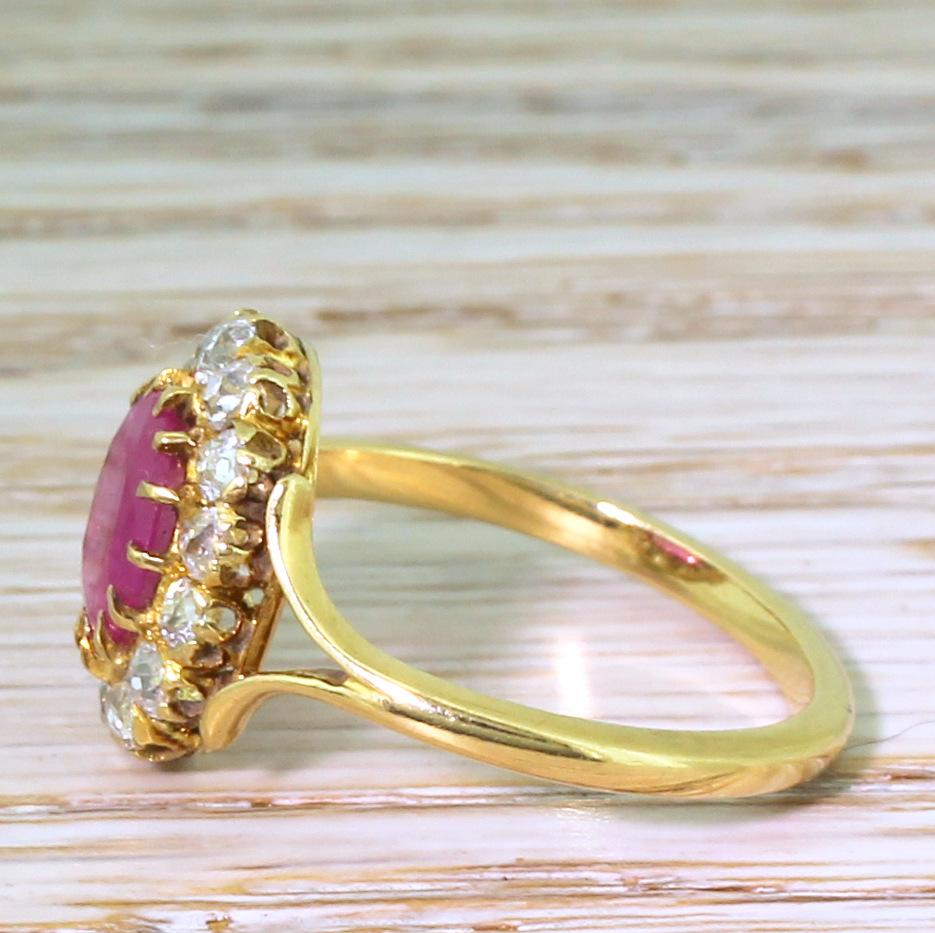 Victorian 1.51 Carat Ruby and Old Cut Diamond Cluster Ring In Good Condition In Essex, GB