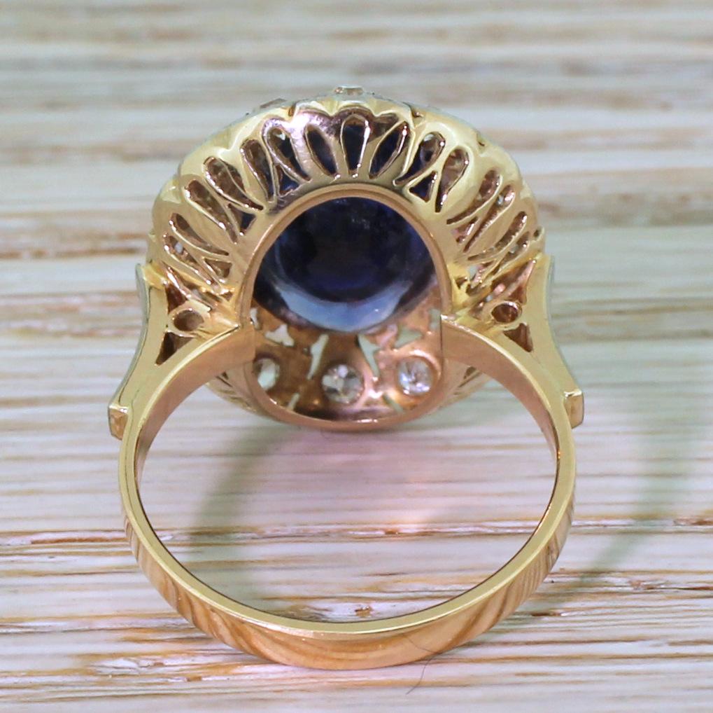 Midcentury Old Pear Cut and Sapphire Cluster Ring For Sale 1