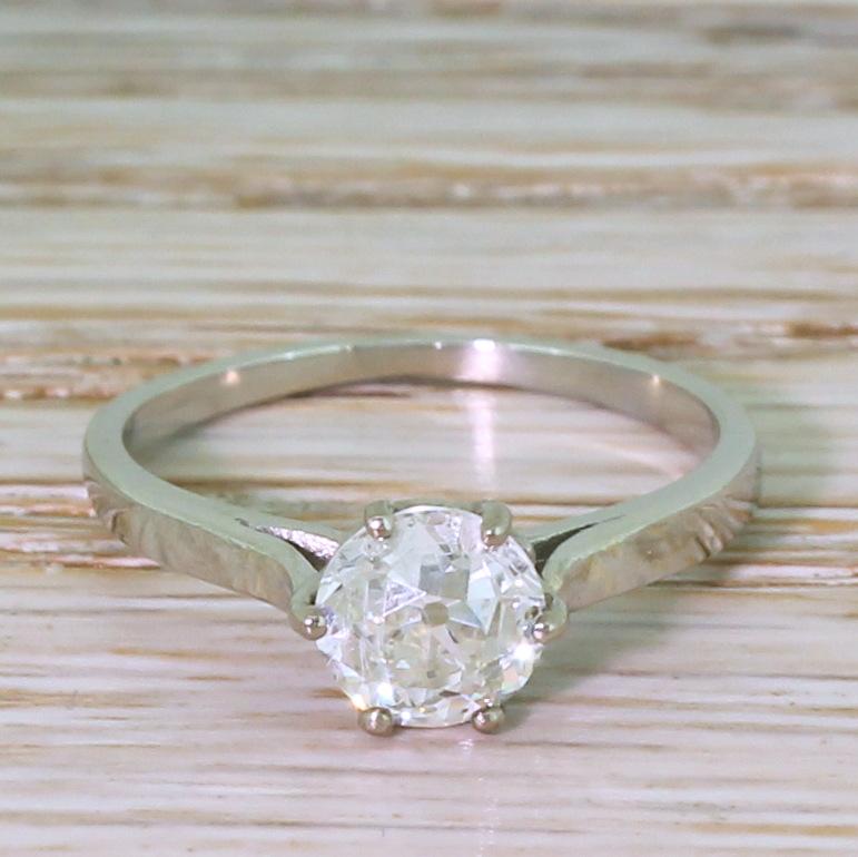 Old Mine Cut Art Deco 1.01 Carat Old Cut Diamond Platinum Engagement Ring