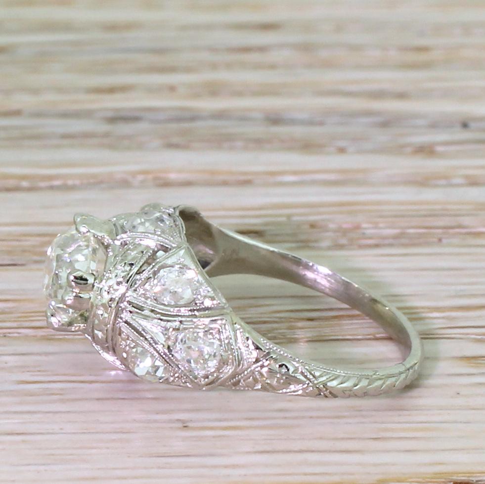Old Mine Cut Edwardian 2.51 Carat Old Cut Diamond Platinum Engagement Ring For Sale