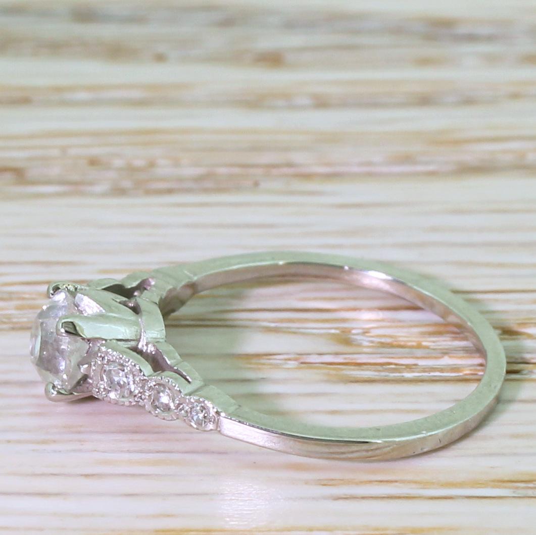 Old Mine Cut Art Deco 0.54 Carat Old Cut Diamond Platinum Engagement Ring