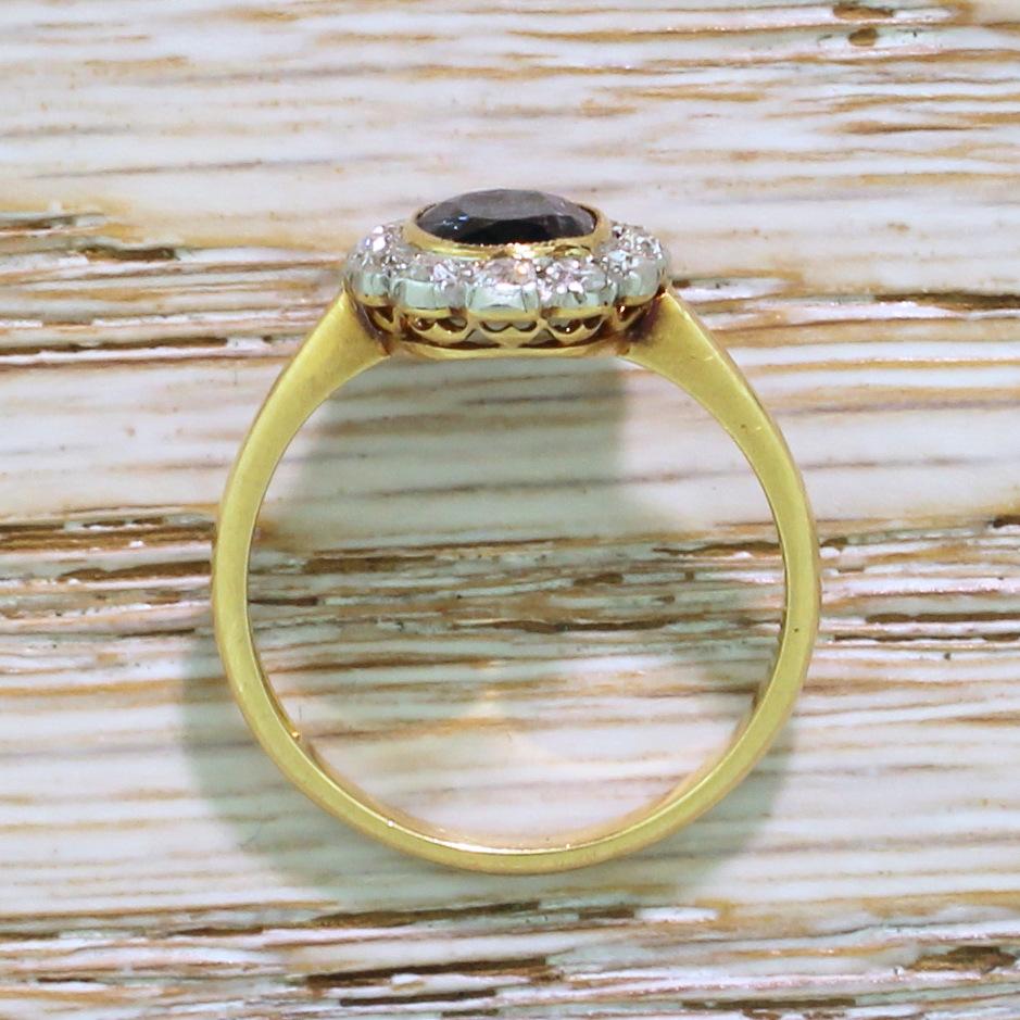 Art Deco 1.21 Carat Sapphire and 0.48 Carat Old Cut Diamond Ring 1