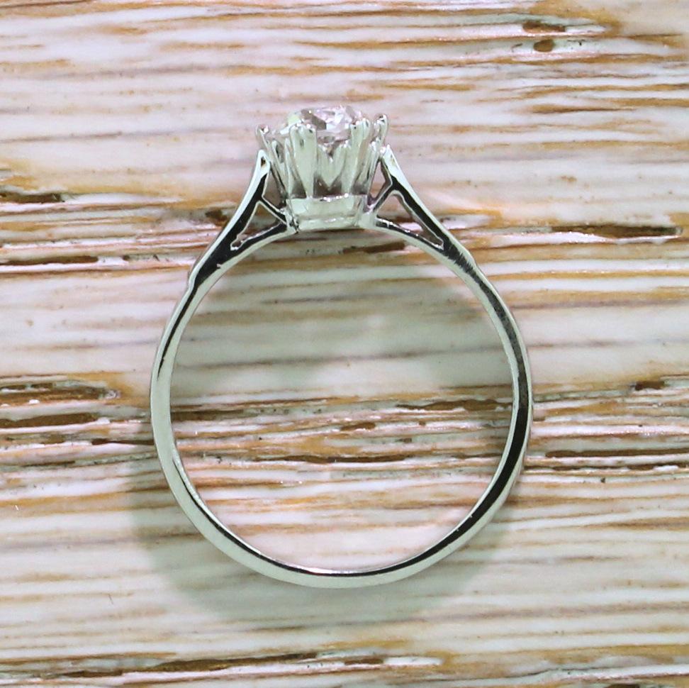 Art Deco 0.73 Carat Old Cut Diamond Platinum Engagement Ring In Good Condition In Essex, GB
