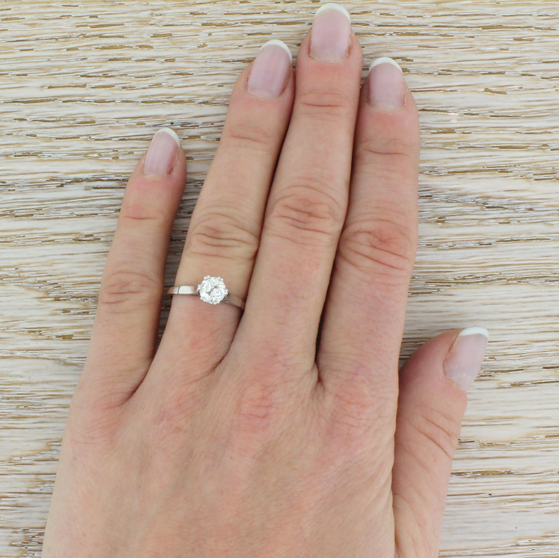 Women's Art Deco 0.73 Carat Old Cut Diamond Platinum Engagement Ring