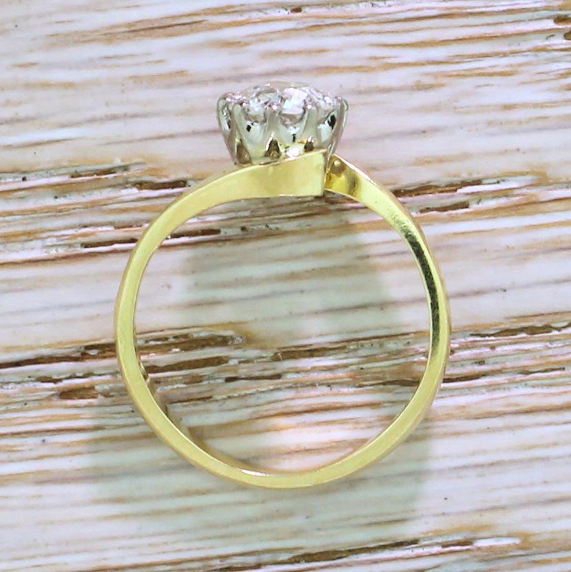 Women's Late 20th Century 0.98 Carat Old Cut Diamond Crossover Ring
