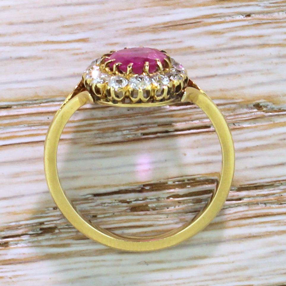 Victorian 1.51 Carat Ruby and Old Cut Diamond Cluster Ring 1