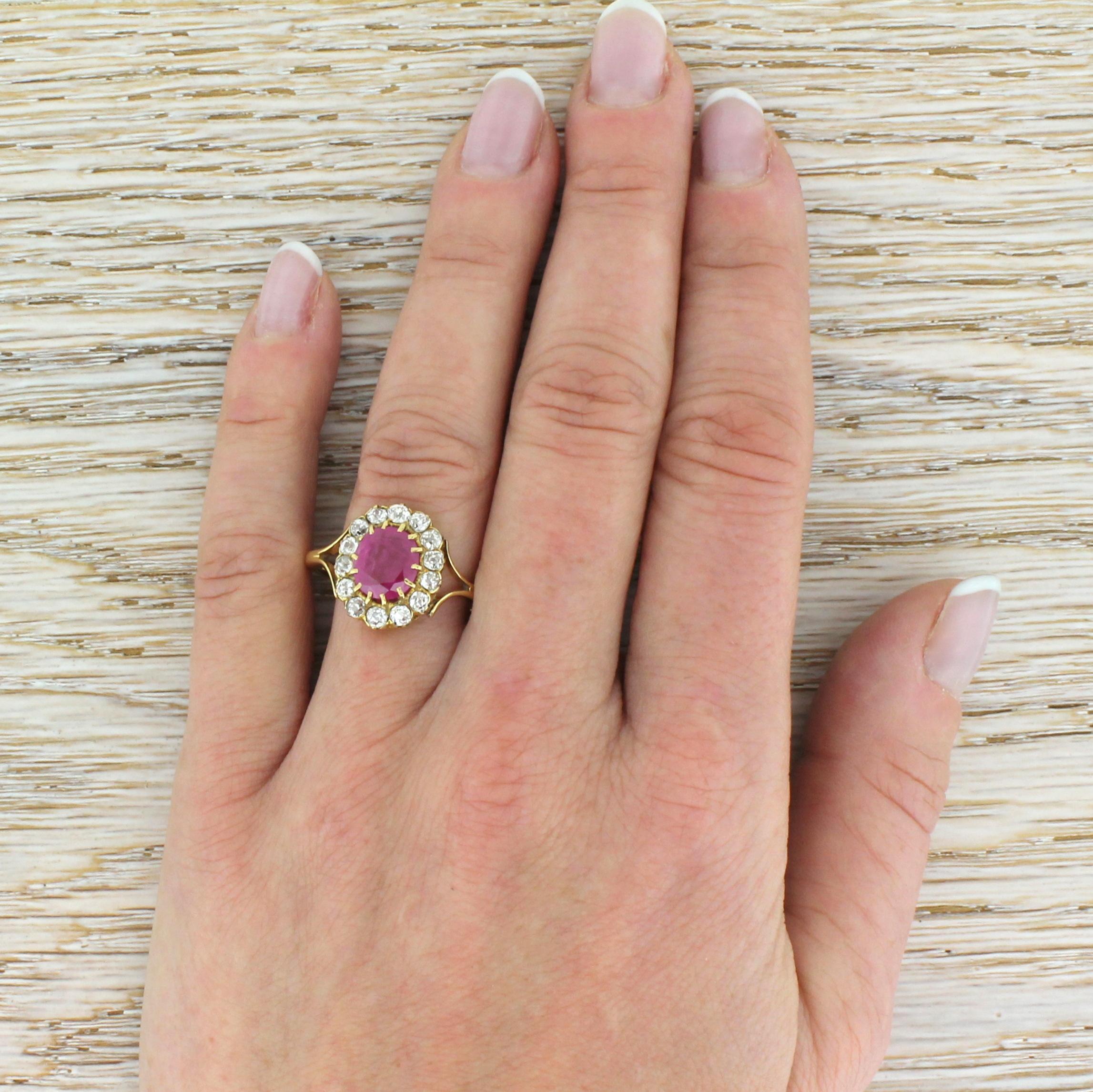 Victorian 1.51 Carat Ruby and Old Cut Diamond Cluster Ring 2