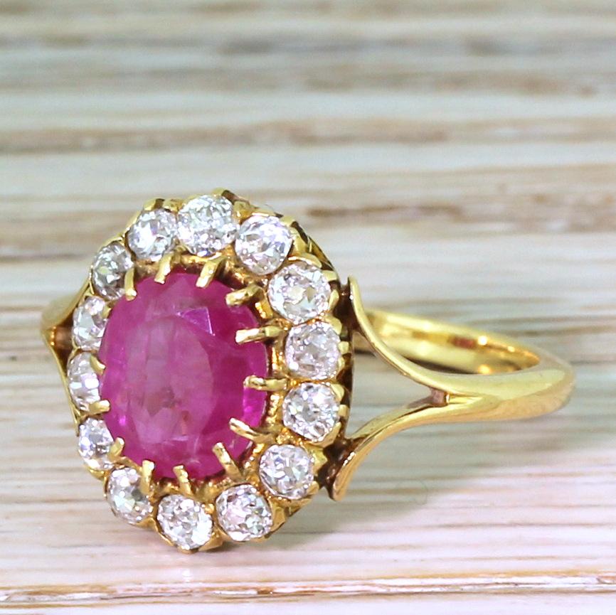 Victorian 1.51 Carat Ruby and Old Cut Diamond Cluster Ring 4