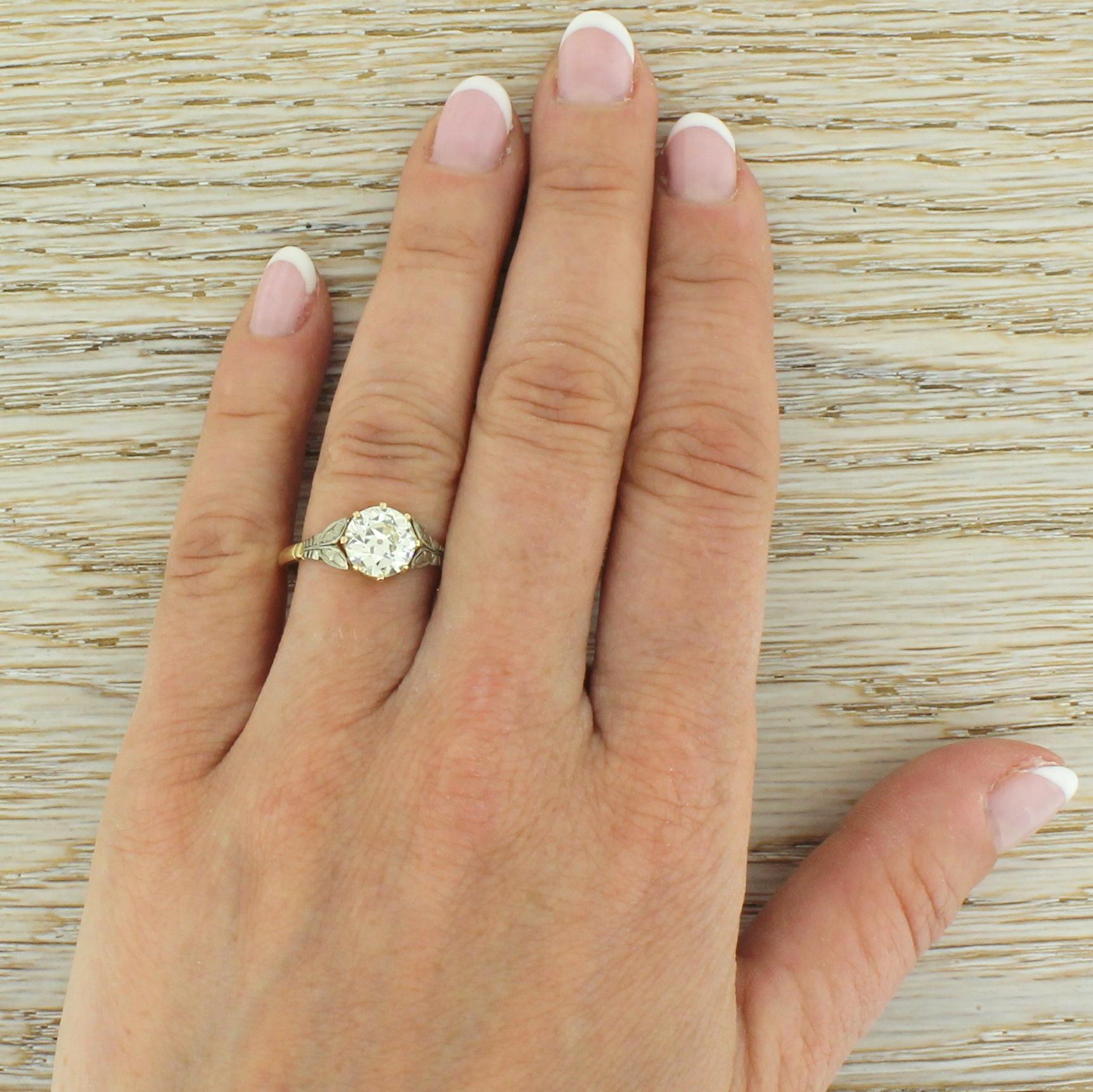 Women's Art Deco 1.57 Carat Old European Cut Diamond Engagement Ring