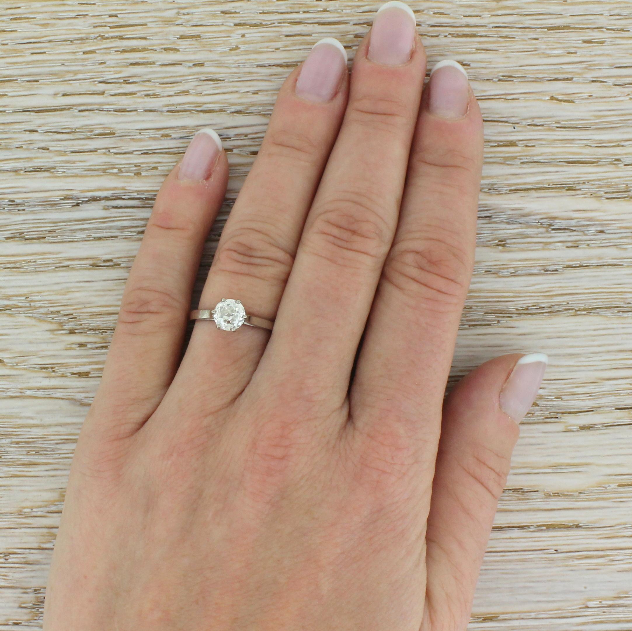 Women's Art Deco 1.01 Carat Old Cut Diamond Platinum Engagement Ring