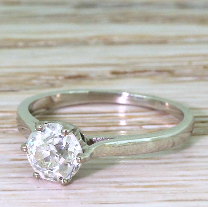 Art Deco 1.01 Carat Old Cut Diamond Platinum Engagement Ring 2