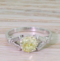 Art Deco 1.18 Carat Fancy Yellow Old Cut Diamond Platinum Engagement Ring