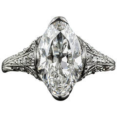 Antique Tiffany & Co. Edwardian 3.14 Carat Marquise Diamond Platinum Ring