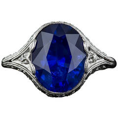 4.89 Carat Ceylon Sapphire Diamond Platinum Art Deco Ring