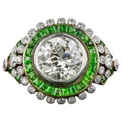 2.33 Carat European-Cut Diamond Ring with Demantoid Garnets 10
