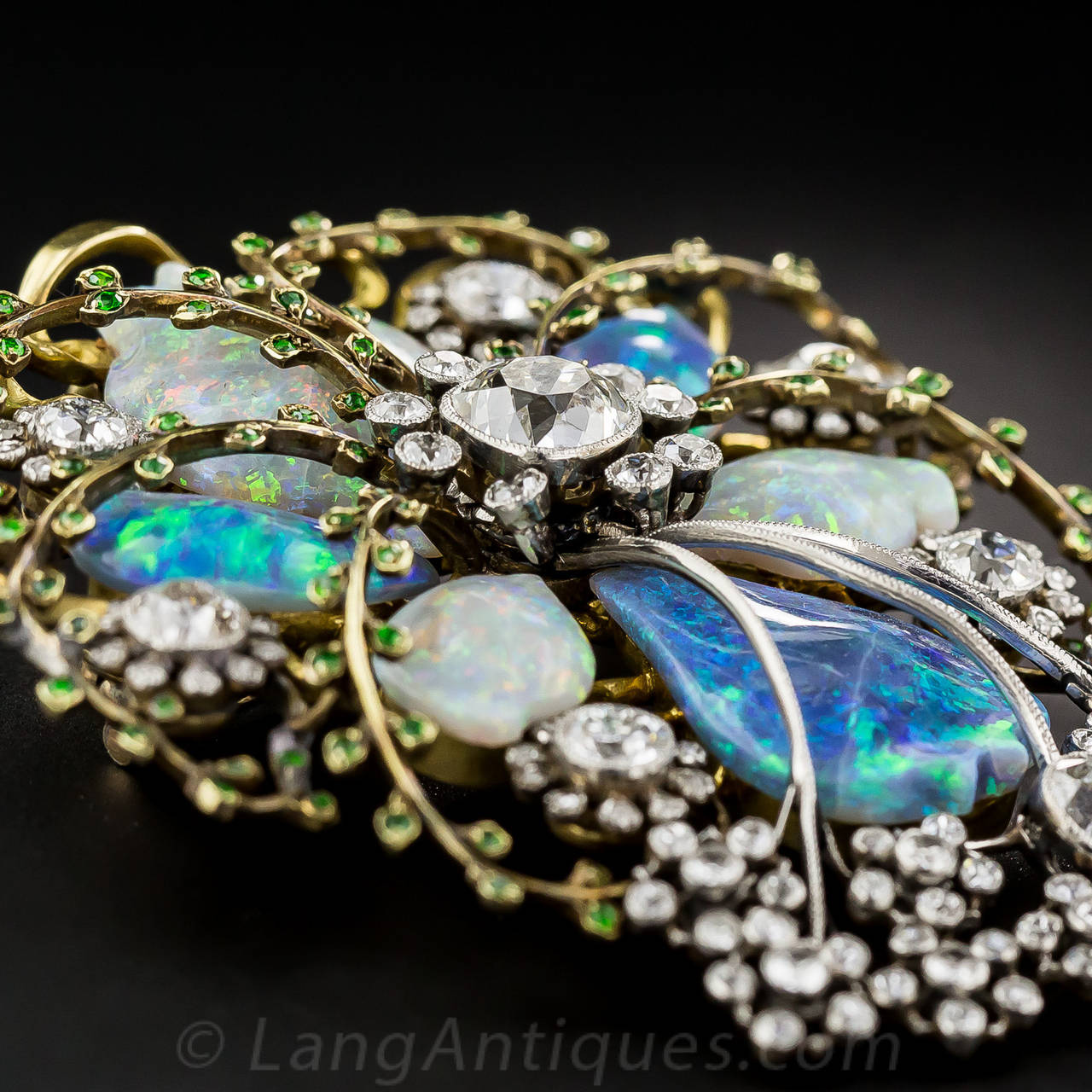 Women's Fabulous Art Nouveau Opal Garnet Diamond Gold Platinum Pin